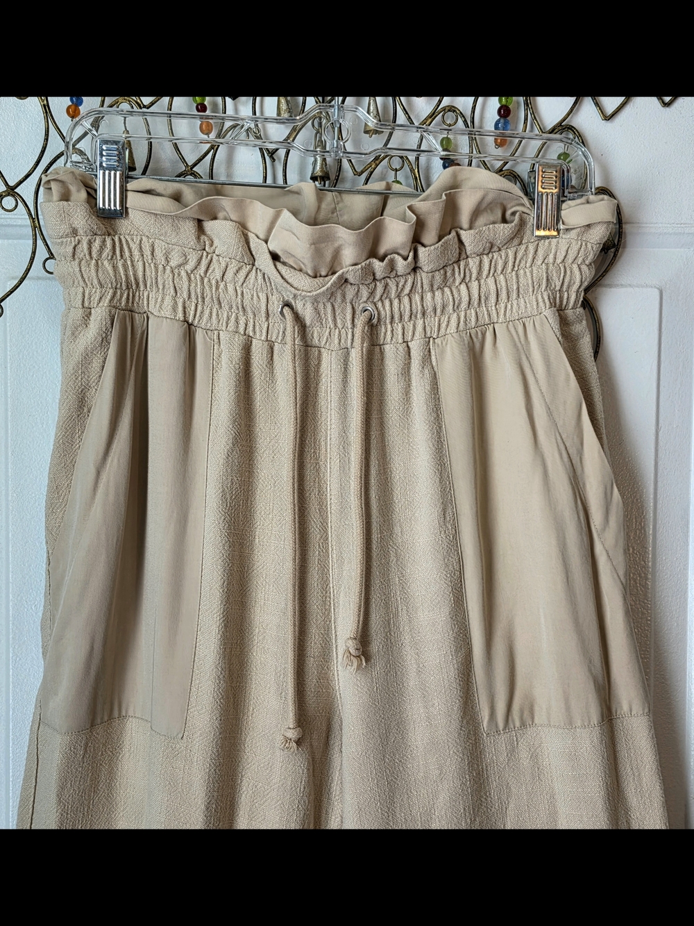 Blank NYC Paperbag Waist Linen Blend Joggers Women's S Tan Ruffled Drawstring - Picture 5 of 13